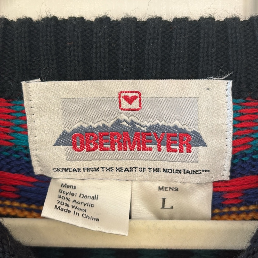 Vintage Obermeyer Colorful Retro Crewneck Wool Ski Sweater Mens size Large - Picture 3 of 7